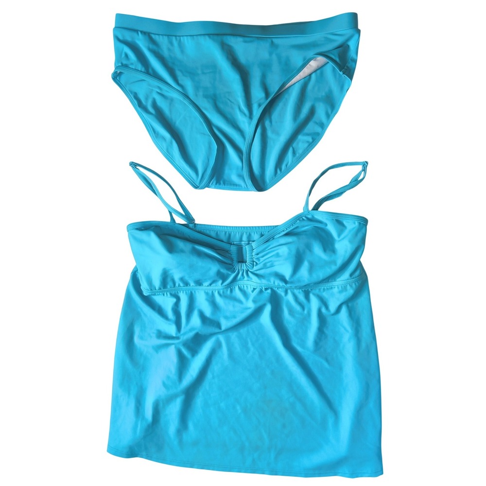 Liz Lange Maternity‎ Swimsuit Tankini Set Women Large Blue Ruched